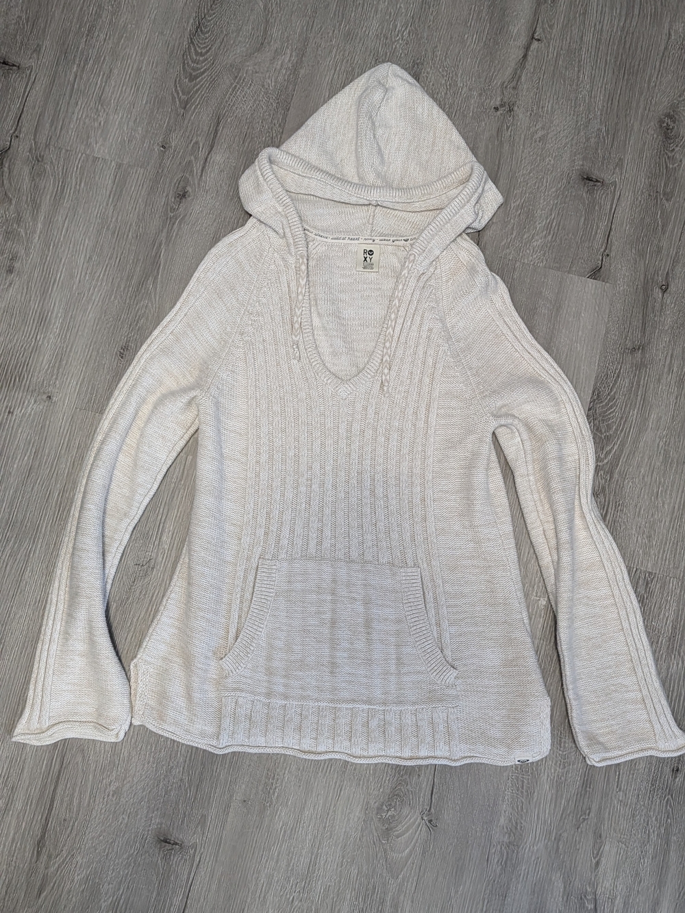 Roxy Cream Hooded Knit Sweater Xl